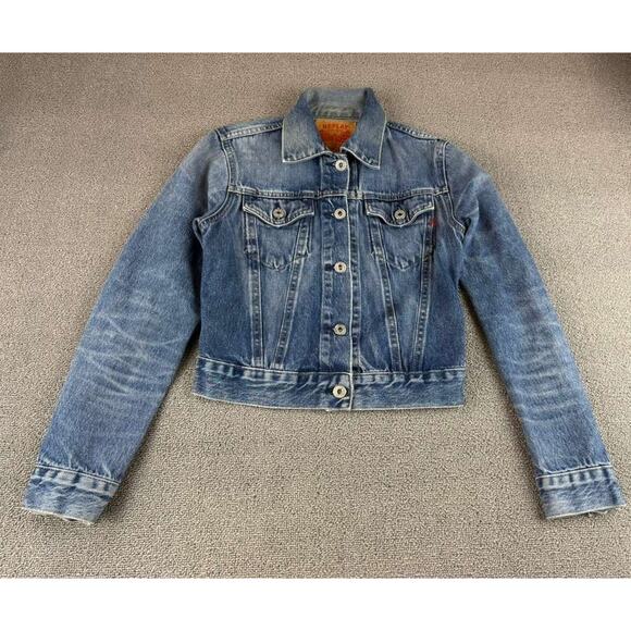 Y2K Replay Denim Jacket Women XS Blue WV704 Trucker Button Front Cotton Pockets - Picture 1 of 10